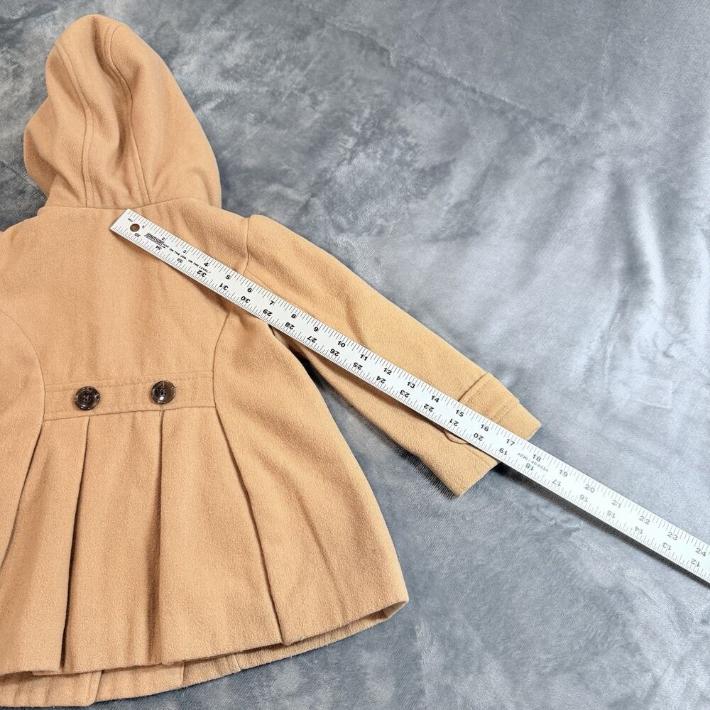 Old Navy Wool Peacoat Girls Tan Double Breasted Hooded Jacket Sz 3T 3A - Picture 10 of 13